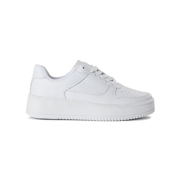 Women's Casual Shoes White Lace-Up Platform Sneakers - Picture 2 of 5
